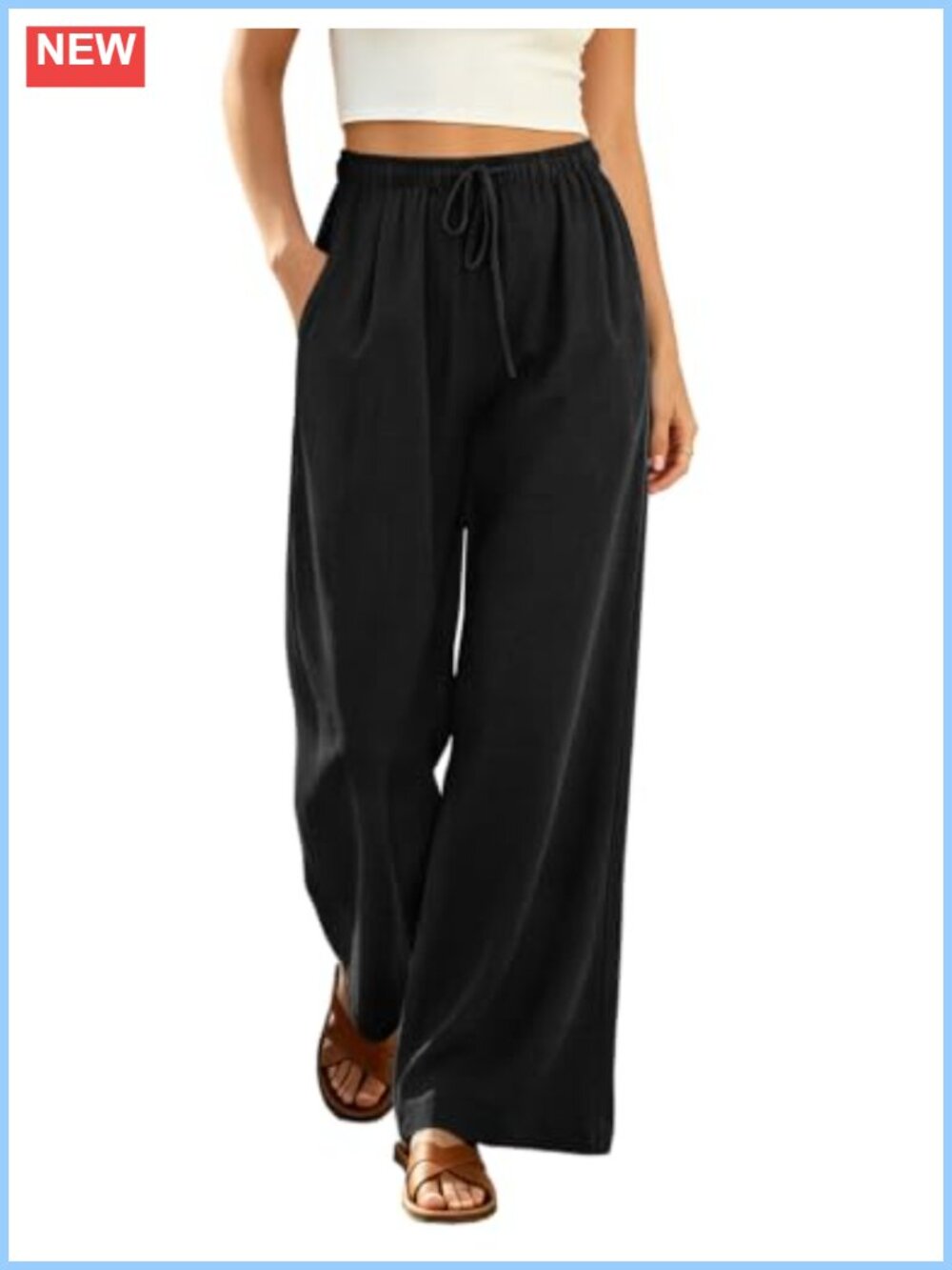 Women's 100% Cotton Wide Leg Palazzo Pants Loose High Rise Pull On